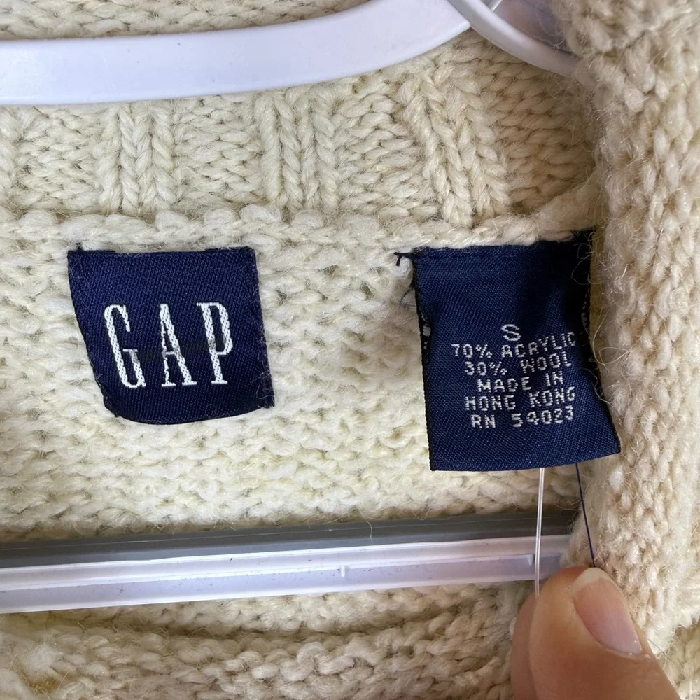 Gap Girls Sweater Wool Blend‎ Cream Green Crewneck Christmas Holiday Small NWT